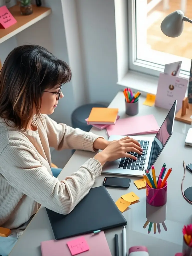 A person experiencing a creative breakthrough, inspired by technology but not controlled by it, symbolizing the reclaiming of time and creativity.